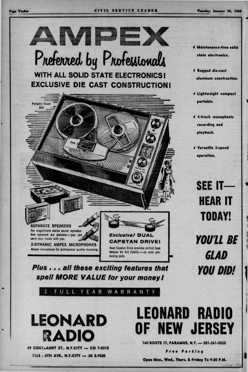 Tuesday, January 25, 1966 CIVIL SERVICE LEADER Fag«ThirtMik i Malnfenanee-free solid Pniimd b^ PWcwiowA WITH ALL SOLID STATE ELECTRONICS I EXCLUSIVE DIE CAST CONSTRUCTION!