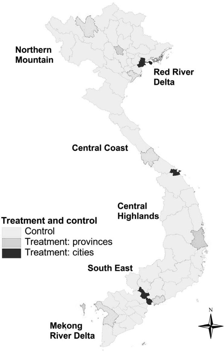American Political Science Review Vol. 108, No. 1 FIGURE 2. Map of Treatment Provinces and National-Level Cities from line ministries and committees of the VNA.