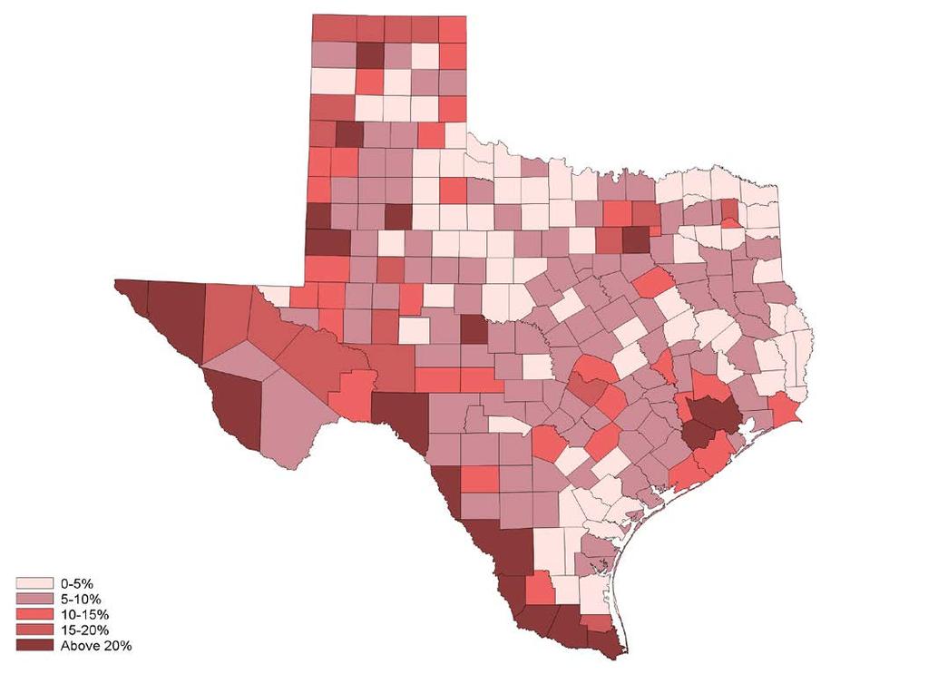 Texas Immigrants Are Concentrated in Urban Areas and Along Border Foreign-Born Population Share, by County