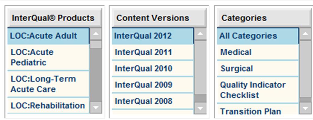 InterQual Launch Default Parameters Products LOC: Acute Adult Content Versions