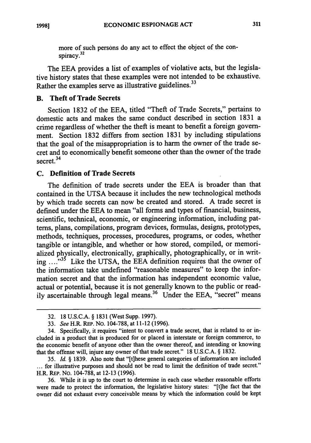 1998] ECONOMIC ESPIONAGE ACT more of such persons do any act to effect the object of the con- 32 spiracy.