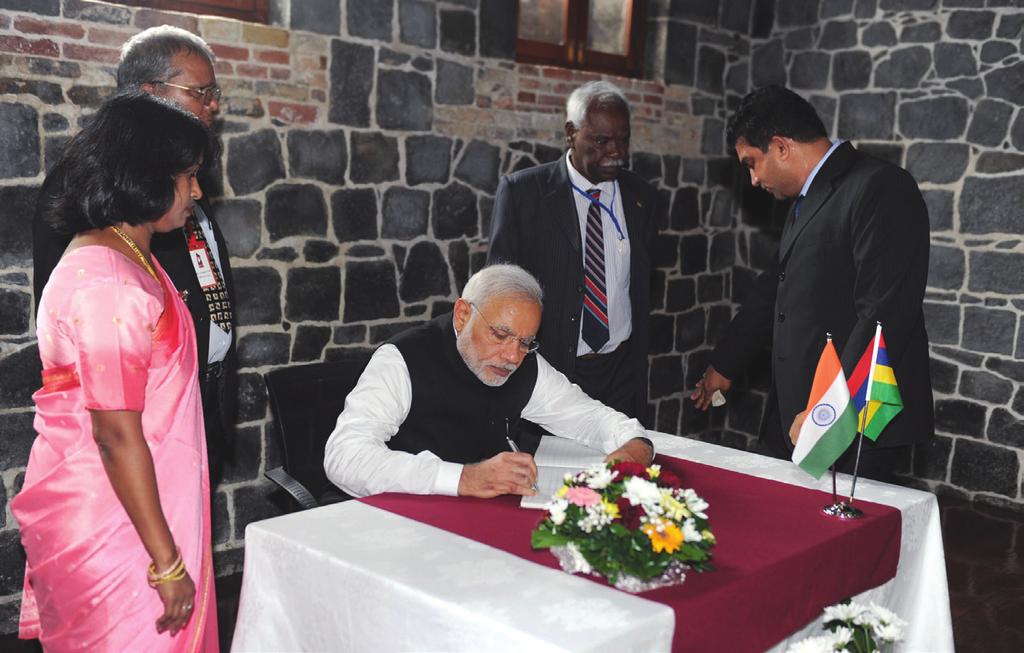 In Mauritius, in addition to signing an agreement to develop infrastructure in the Agalega Island, Modi oversaw the induction of the 1,300-ton India-built vessel Barracuda for the Mauritian National