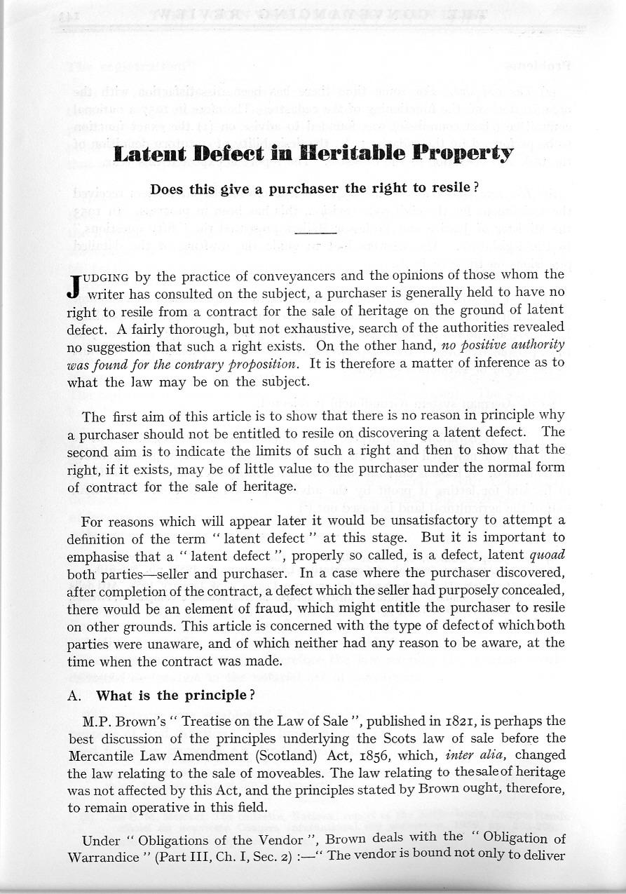 Latent Defect in Ileritable Property Does this give a purchaser the right to resile?
