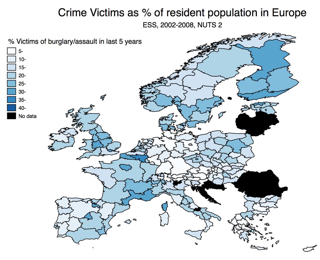 Figure 3: Victims of burglary or assault in the last five years in Europe as percentage of resident population in Europe