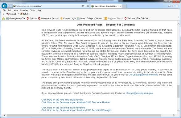 Currently showing on OBN home page: 2016 Proposed Rules.
