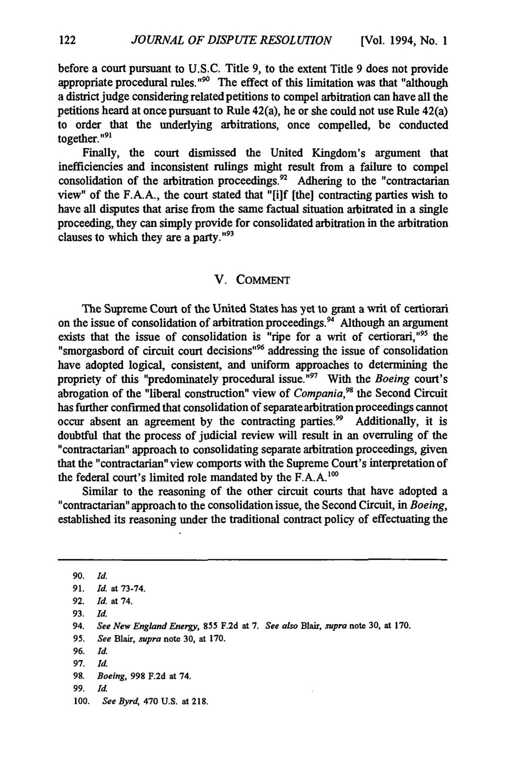 Journal of Dispute Resolution, Vol. 1994, Iss. 1 [1994], Art. 11 JOURNAL OF DISPUTE RESOL U7ION [Vol. 1994, No. I before a court pursuant to U.S.C.
