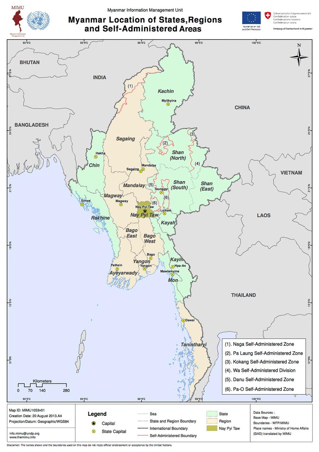 Map 1: Myanmar location of states,