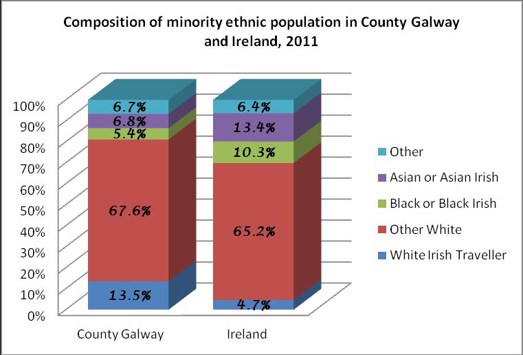 3. Ethnic Groups with Roots in Other Countries: 9.3% The ethnic makeup of Galway County is similar to that of the rest of Ireland. Ethnic groups with roots in other countries made up 9.