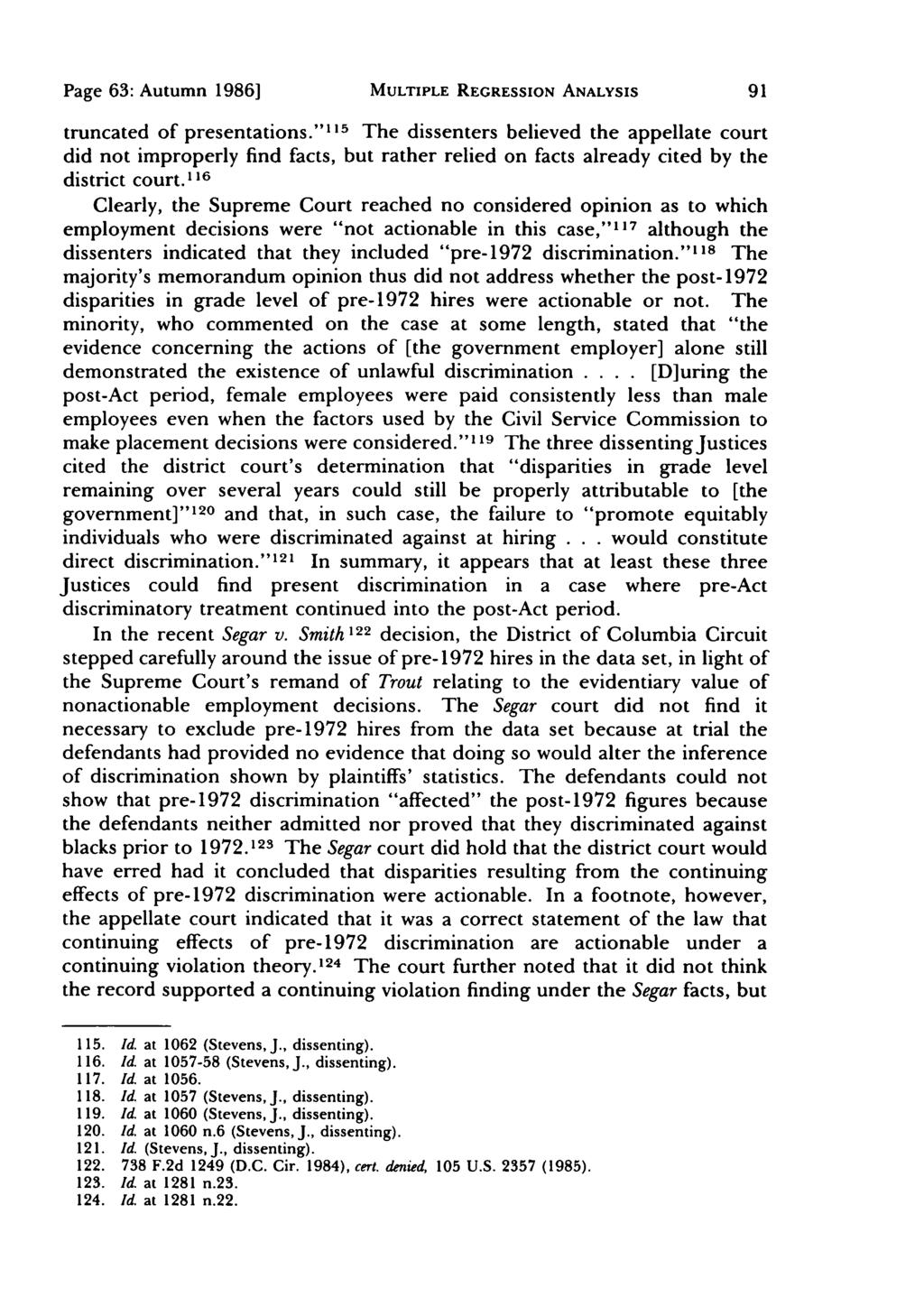 Page 63: Autumn 1986] MULTIPLE REGRESSION ANALYSIS truncated of presentations.