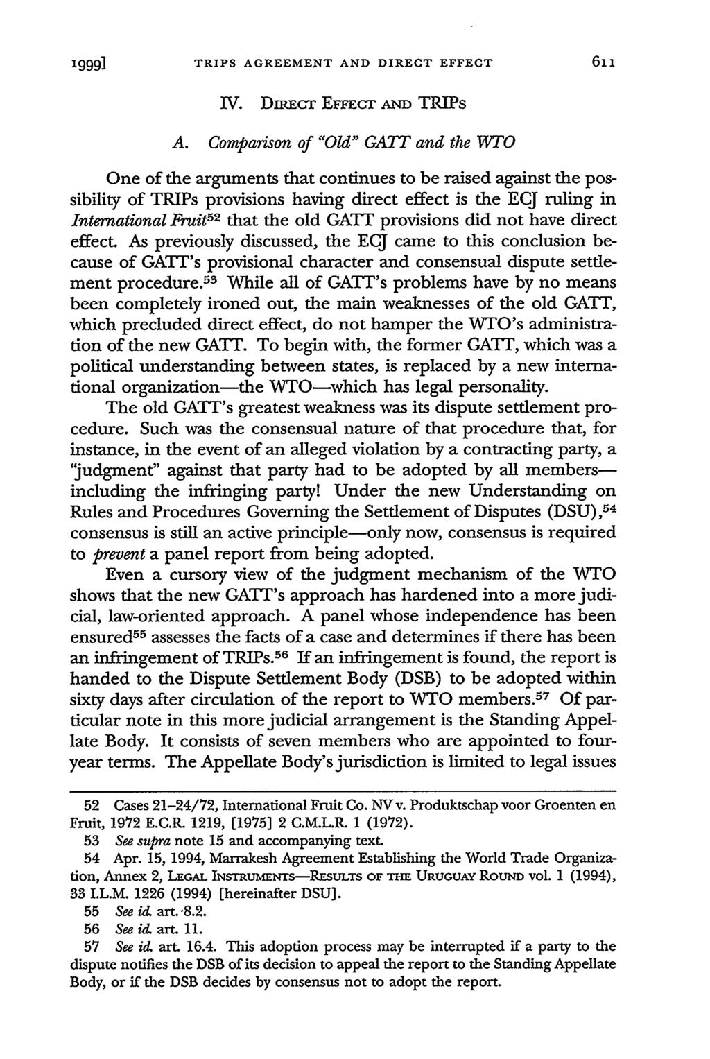 1999] TRIPS AGREEMENT AND DIRECT EFFECT IV. DIRECT EFFEcr AND TRIPs A.