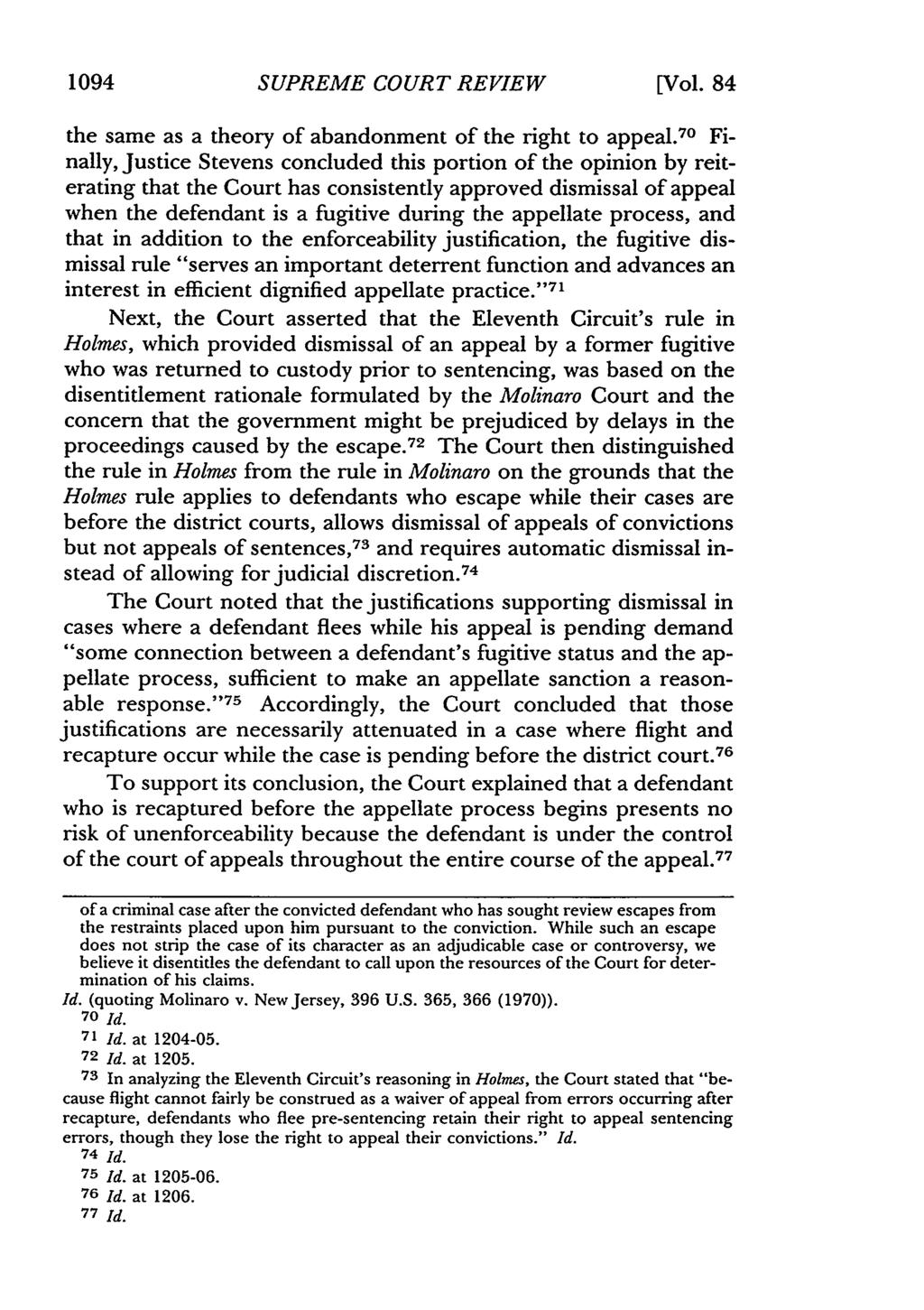 1094 SUPREME COURT REVIEW [Vol. 84 the same as a theory of abandonment of the right to appeal.