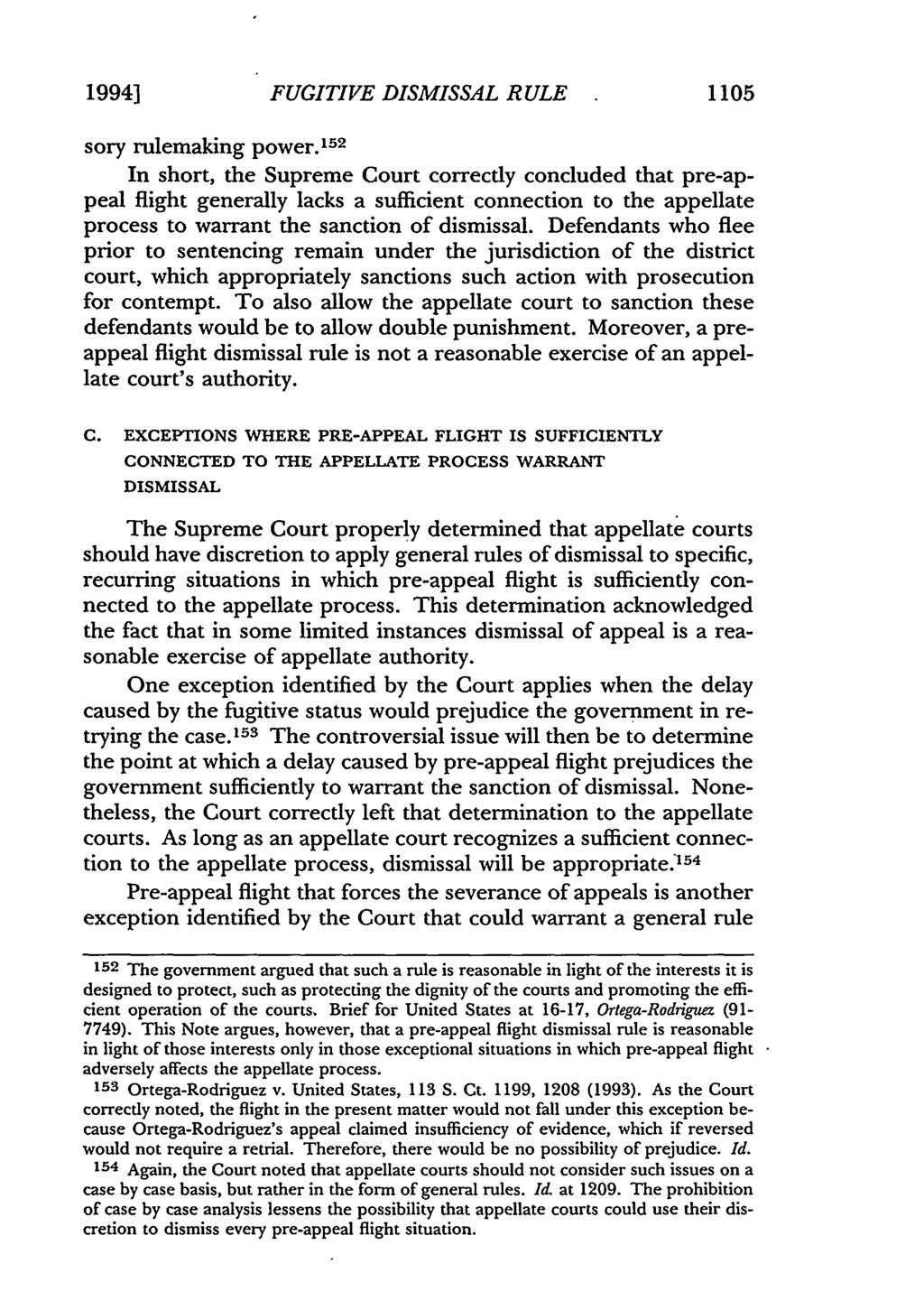 1994] FUGITIVE DISMISSAL RULE 1105 sory rulemaking power.