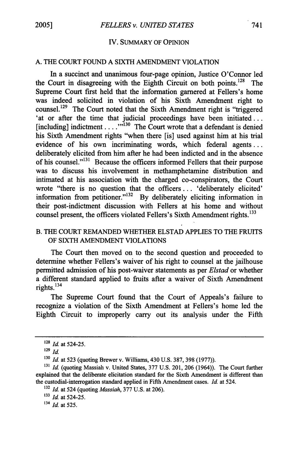 2005] FELLERS v. UNITED STATES IV. SUMMARY OF OPINION A.