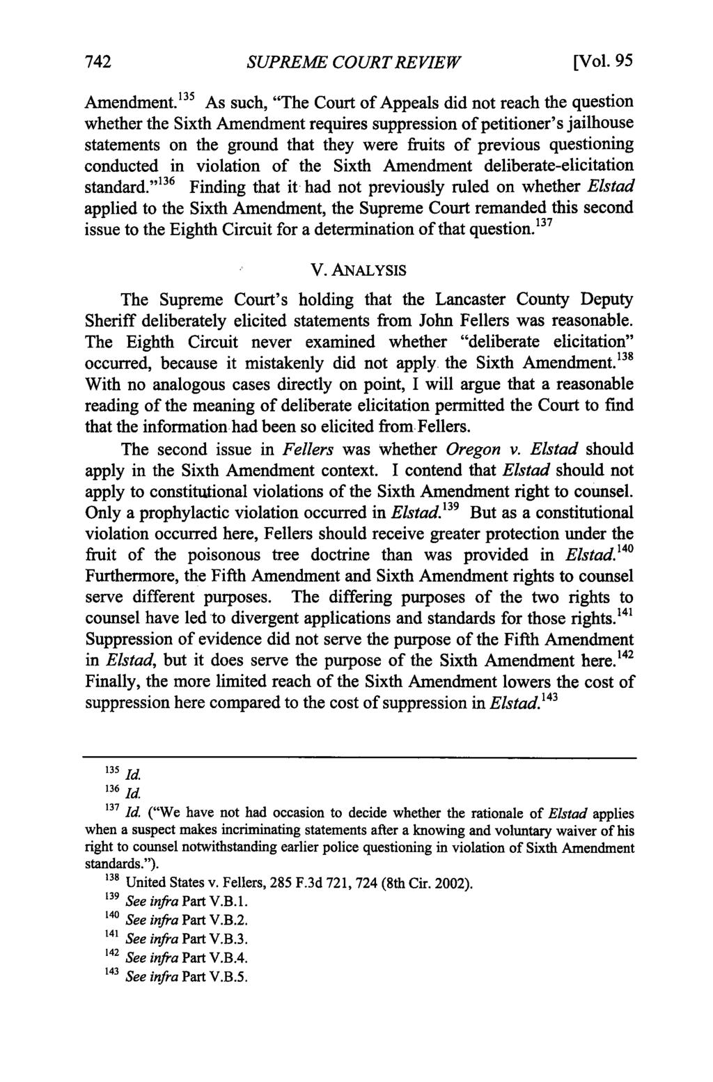 SUPREME COURT REVIEW [Vol. 95 Amendment.