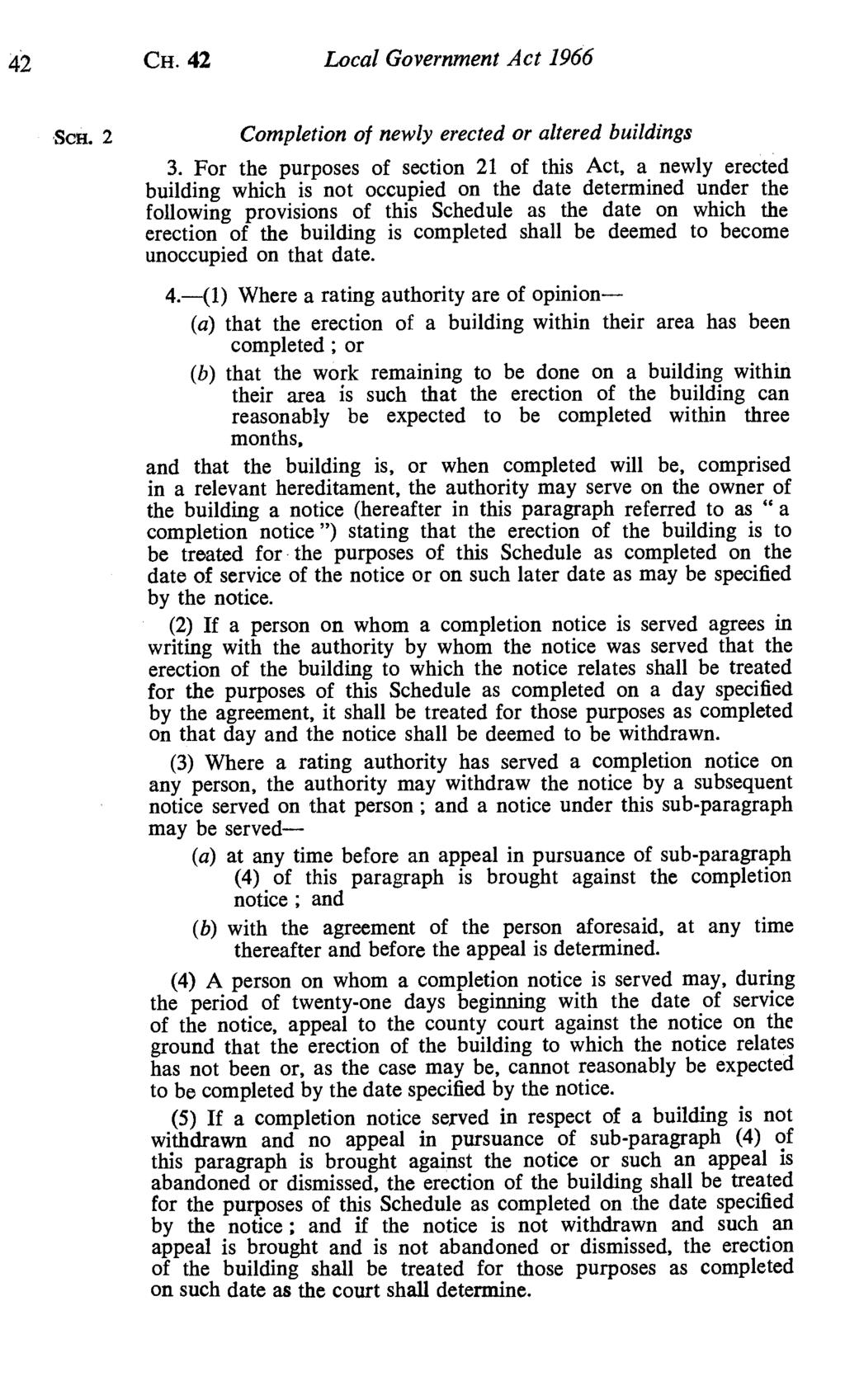 42 CH. 42 Local Government Act 1966 -Sen. 2 Completion of newly erected or altered buildings 3.
