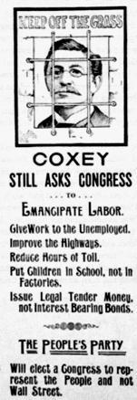 When Congress ignored his proposal, Coxey led a ragtag army of unemployed workers on a protest march to Washington.