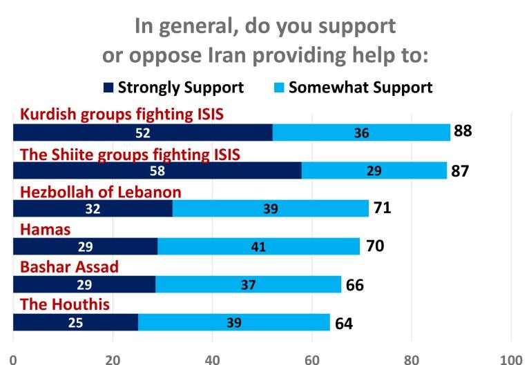In response, 63% of Iranians say that Iran should send military personnel to Syria, while 31% are opposed.