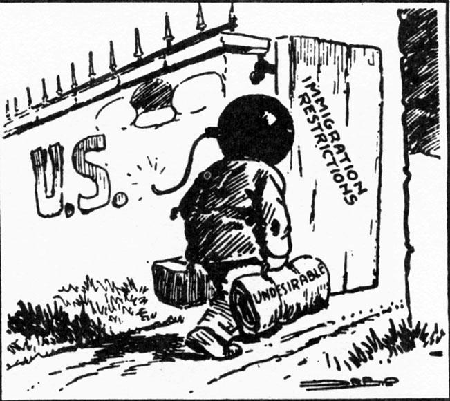 " Roaring 20 s. N.p., n.d. Web. Famous 1920 s political cartoon depicting the end of a period of unrestricted immigration.