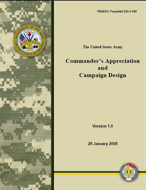 Campaign Design TRADOC Pamphlet 525-5-500 Commander s Appreciation and Campaign Design Commander s Appreciation Need to develop a shared understanding of complex operational problems Structured