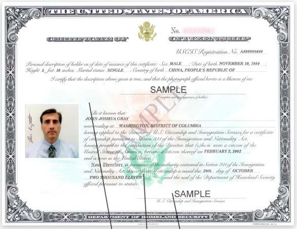 U.S. Certificate of Citizenship REMEMBER Certificates of Citizenship