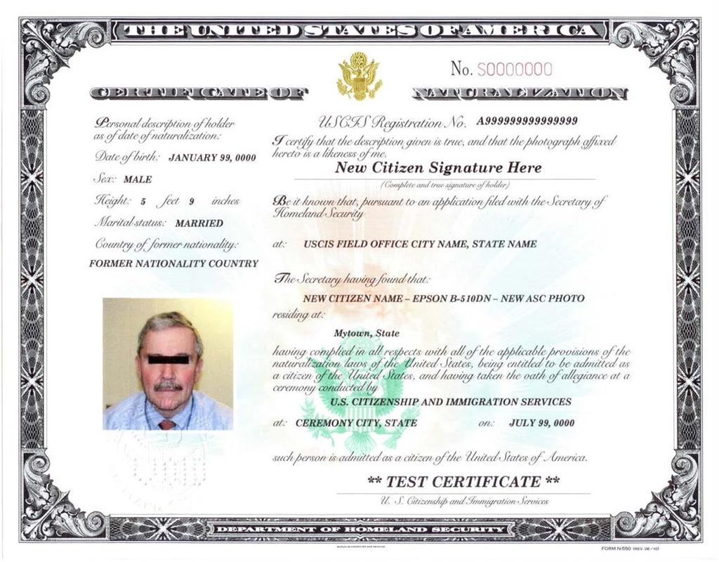 U.S. Certificate of Naturalization REMEMBER Certificates of