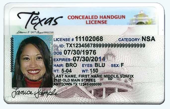 Case 2:13-cv-00193 Document 802-25 Filed in TXSD on 11/20/14 Page 11 of 26 Concealed Handgun License Photograph: Texas law requires the ID to have a photograph of the voter. Expiration Date: Per 63.