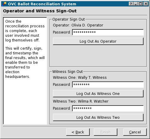 8 Operator & Witness Sign-Out After the reconciliation process is complete, each of the users participating in the process must individually sign out.