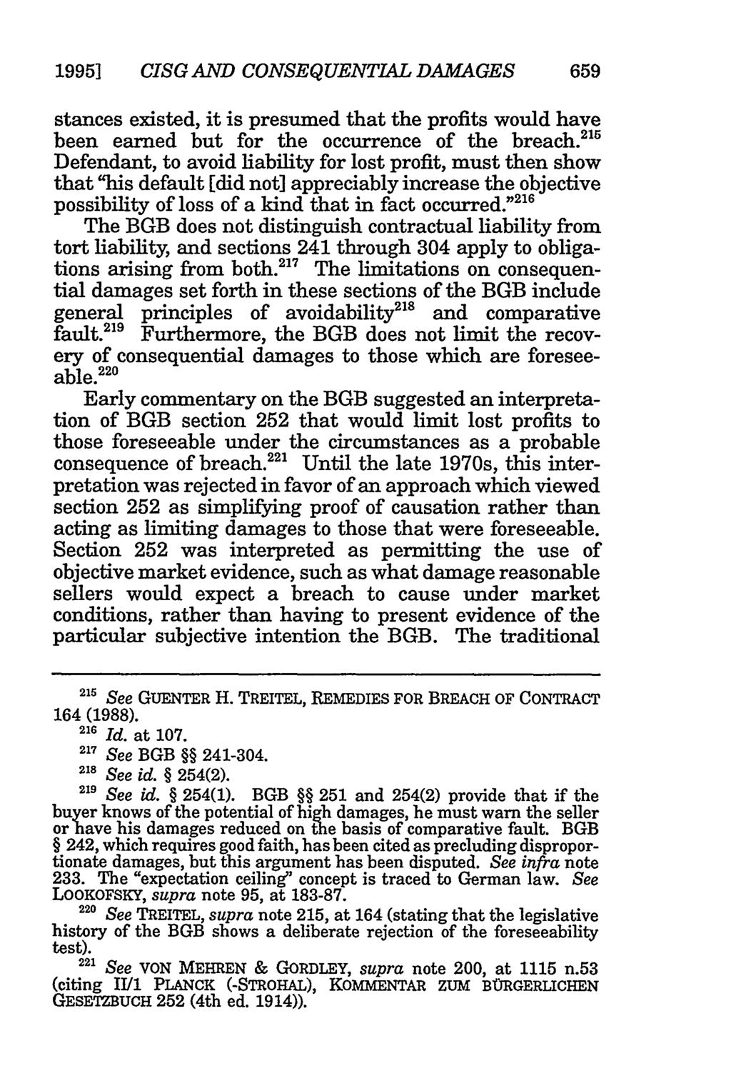 1995] CISG AND CONSEQUENTIAL DAMAGES 659 stances existed, it is presumed that the profits would have been earned but for the occurrence of the breach.