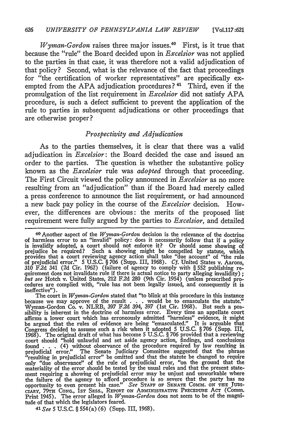 626 UNIVERSITY OF PENNSYLVANIA LAW REVIEW [Vol.117:621 Wyman-Gordon raises three major issues.