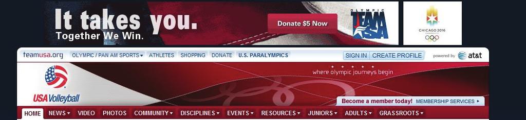 "The Top" Almost all of the navigation and content here is controlled by the USOC. You will notice two ads at the top and both areas are exclusive to the USOC.