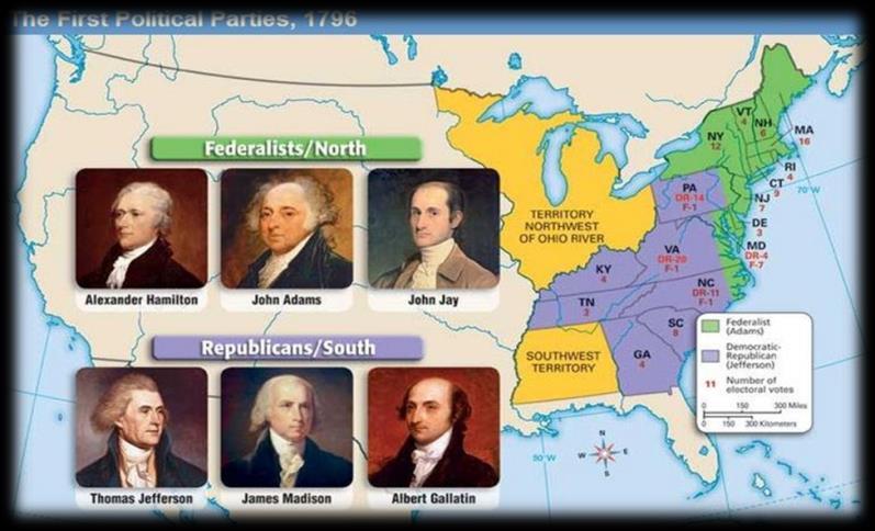 FEDERALISTS AND REPUBLICANS: The centralizers became known as the Federalists gravitated to the leadership of Alexander