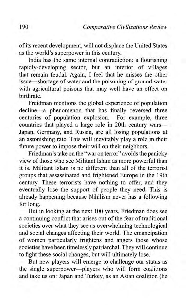 Farhat-Holzman: Friedman, George: The Next 100 Years a Forecast for the 21st cent 190 Comparative Civilizations ReviewNo.