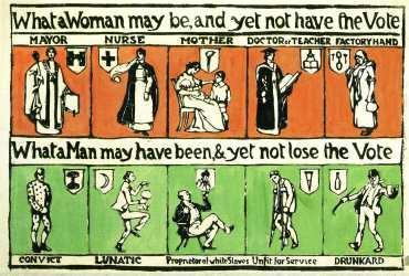 Poster tries to show why it was unfair that highly skilled women could not vote while many lesser skilled men could. How successful were the suffragists?