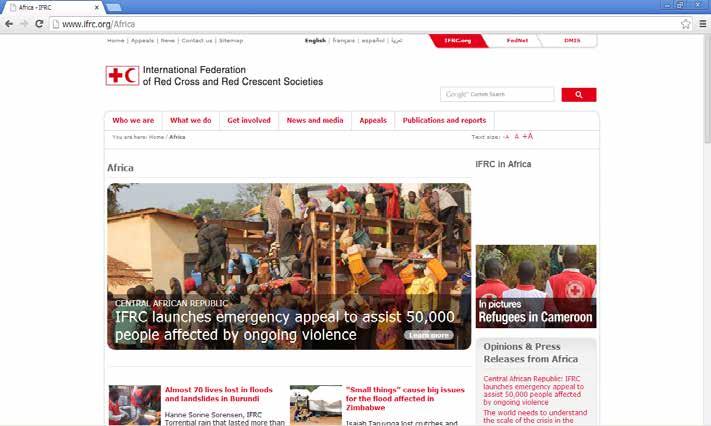 9 / All Africa All the Time Welcome to the new IFRC Africa webpage. IFRC has launched a new web page, focusing solely on Africa. In English and French, it is at www.ifrc.