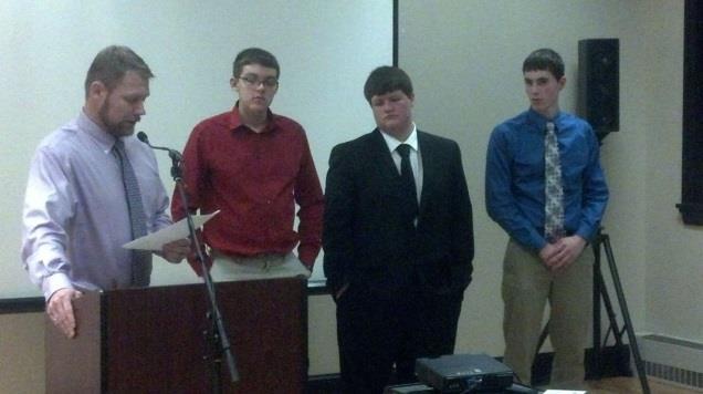 High School Scholarship Recipients Thomas Punt Jacob Reeves Cody Reed (DJ Buthe presenting the Eastern Chapter