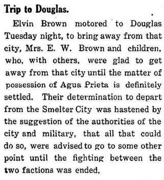 On the night of November 1, 1915, Villa s forces attacked the Mexican city of Agua Prieta, just across the border from Douglas, about 40 miles south of Gleeson.