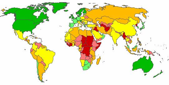 Government Effectiveness, 2004: World Map Source for data: : 'Governance Matters IV: Governance Indicators for 1996-2004, D. Kaufmann, A. Kraay and M. Mastruzzi, 11 (http://www.worldbank.