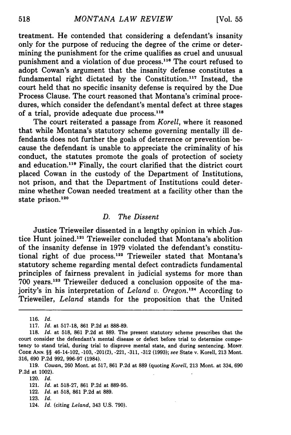 518 Montana MONTANA Law Review, LAW Vol. REVIEW 55 [1994], Iss. 2, Art. 12 [Vol. 55 treatment.