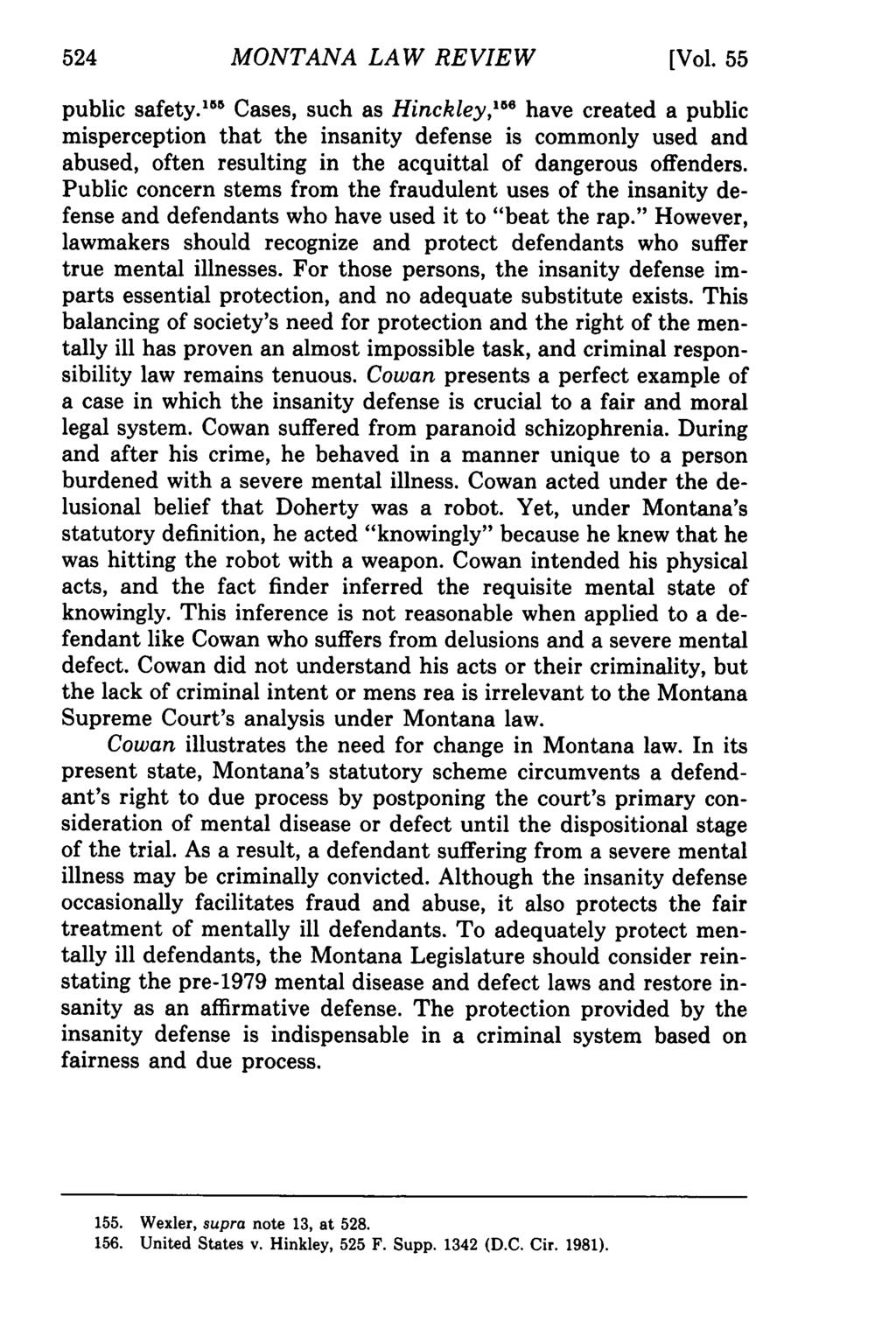 Montana MONTANA Law Review, LAW Vol. REVIEW 55 [1994], Iss. 2, Art. 12 [Vol. 55 public safety.