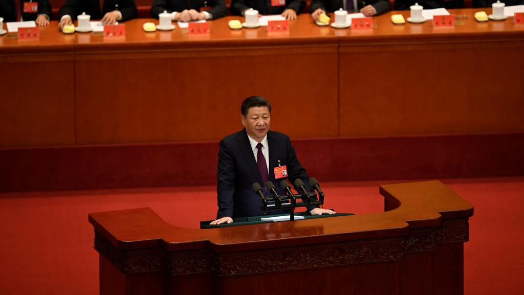 Chinese President Xi Jinping delivers a speech at the opening session of the Chinese Communist Party's Congress at the Great Hall of the People in Beijing on Oct. 18, 2017.