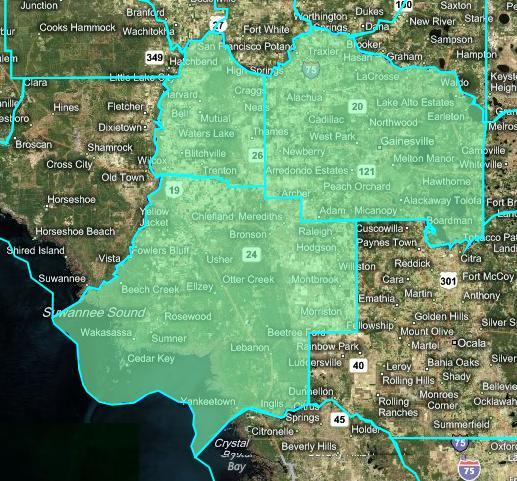 NE/NC-23: Keep Gilchrist and Levy Counties Together and Link Them to Alachua County Description: If you look at the urban areas of Alachua County and look at Gilchrist County and Levy County, these
