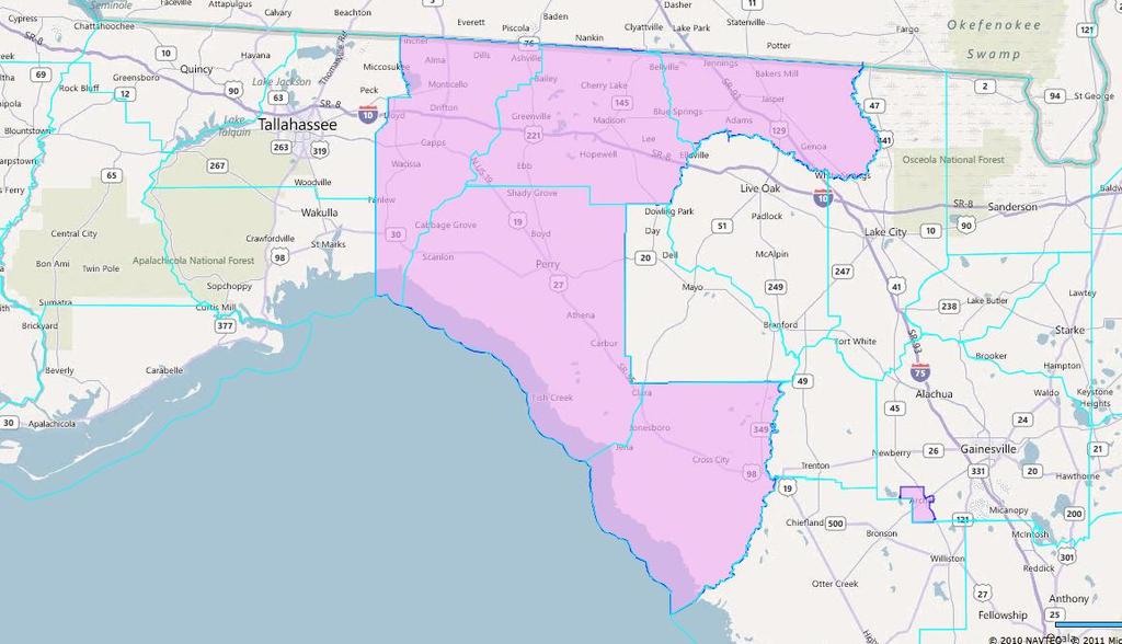 NE/NC - 36: Make House District 10 More Squared 68 Description: Take out Wakulla and Franklin Counties, put in all of Jefferson County, put in (name missing) County, take out the part of Columbia