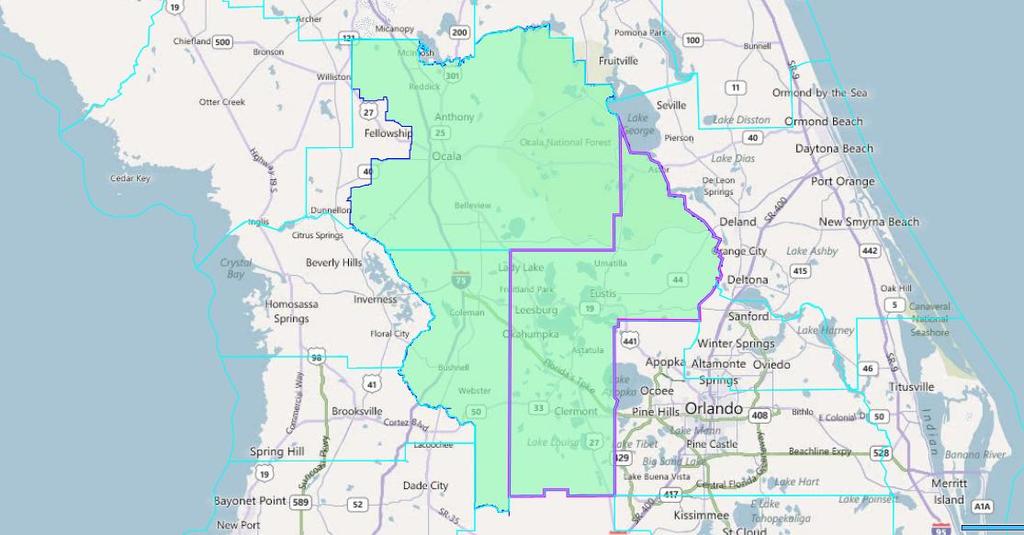 NE/NC - 40: Maps HPUBC0021 and HPUBC0022 Congressional Districts Based in Lake County 727374 Description: Partial Congressional redistricting plans with one district drawn.
