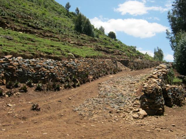 Ethiopia: Stone wall to prevent soil erosion constructed under WFP s MERET
