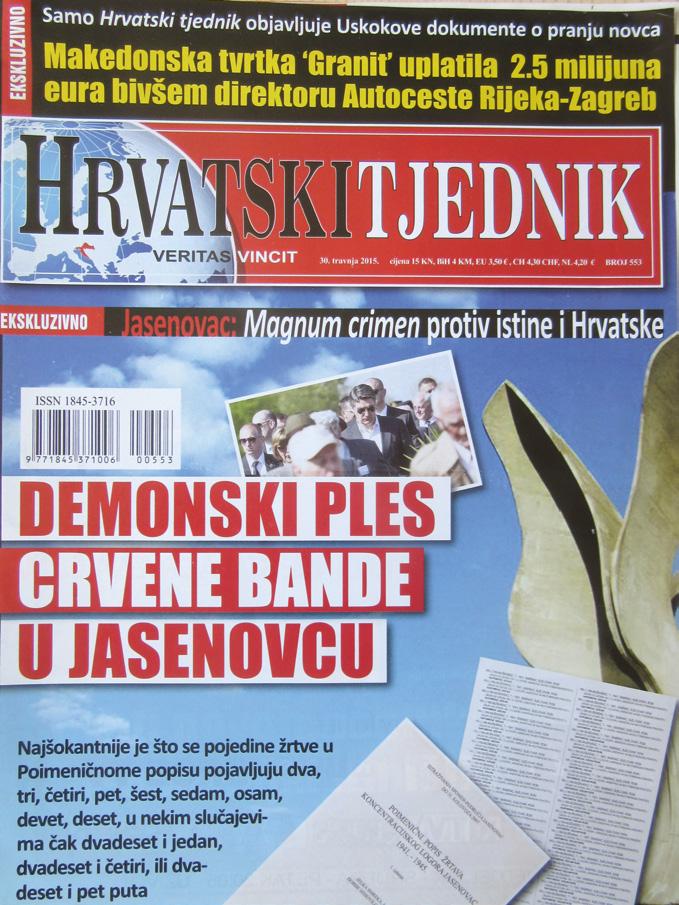 282 Pavlaković and Perak Figure 12.2 Cover of right-wing weekly Hrvatski tjednik referring to the Jasenovac commemoration as a Demonic Dance of Red Bandits.