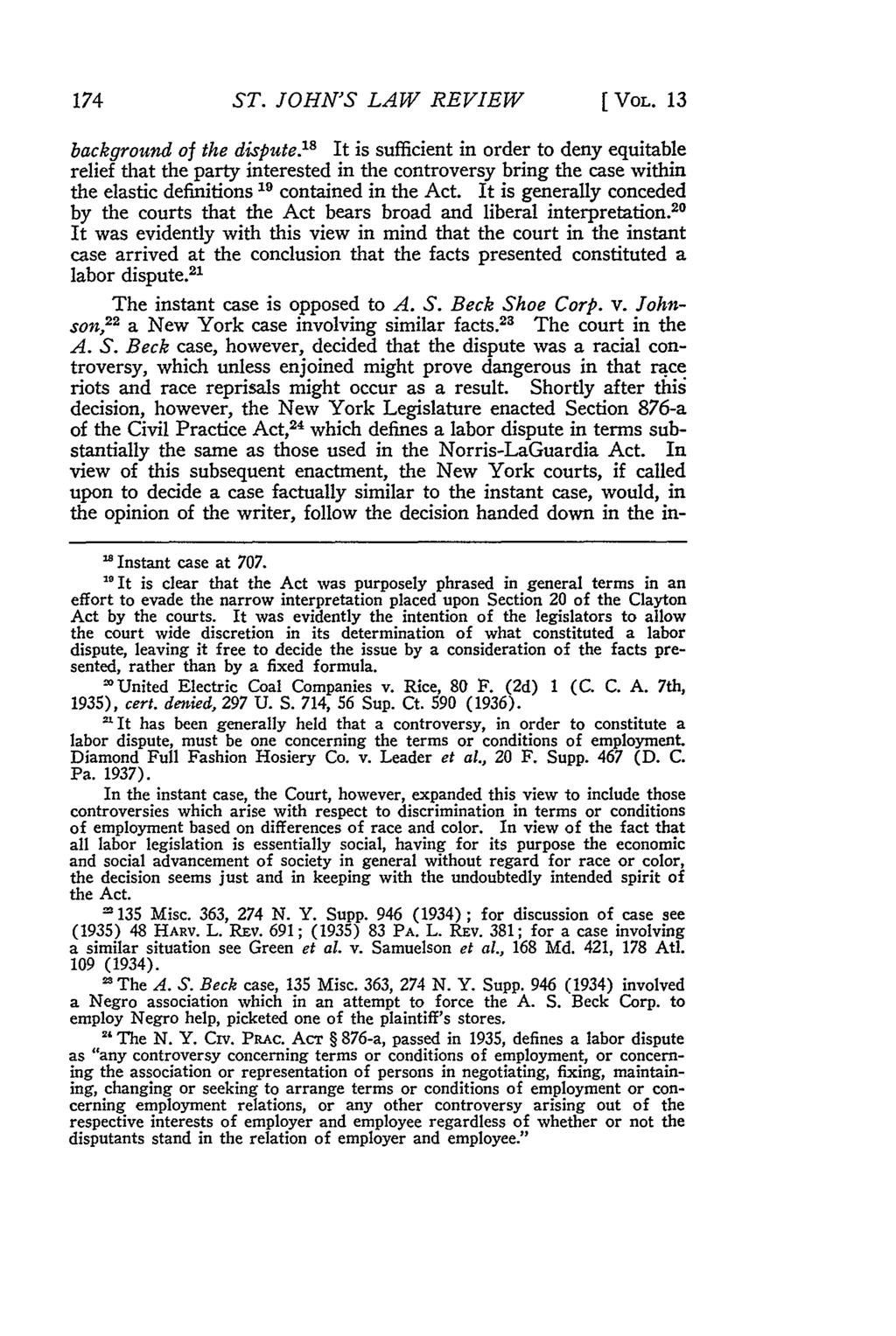 ST. JOHN'S LAW REVIEW [ VOL. 13 background of the dispute.