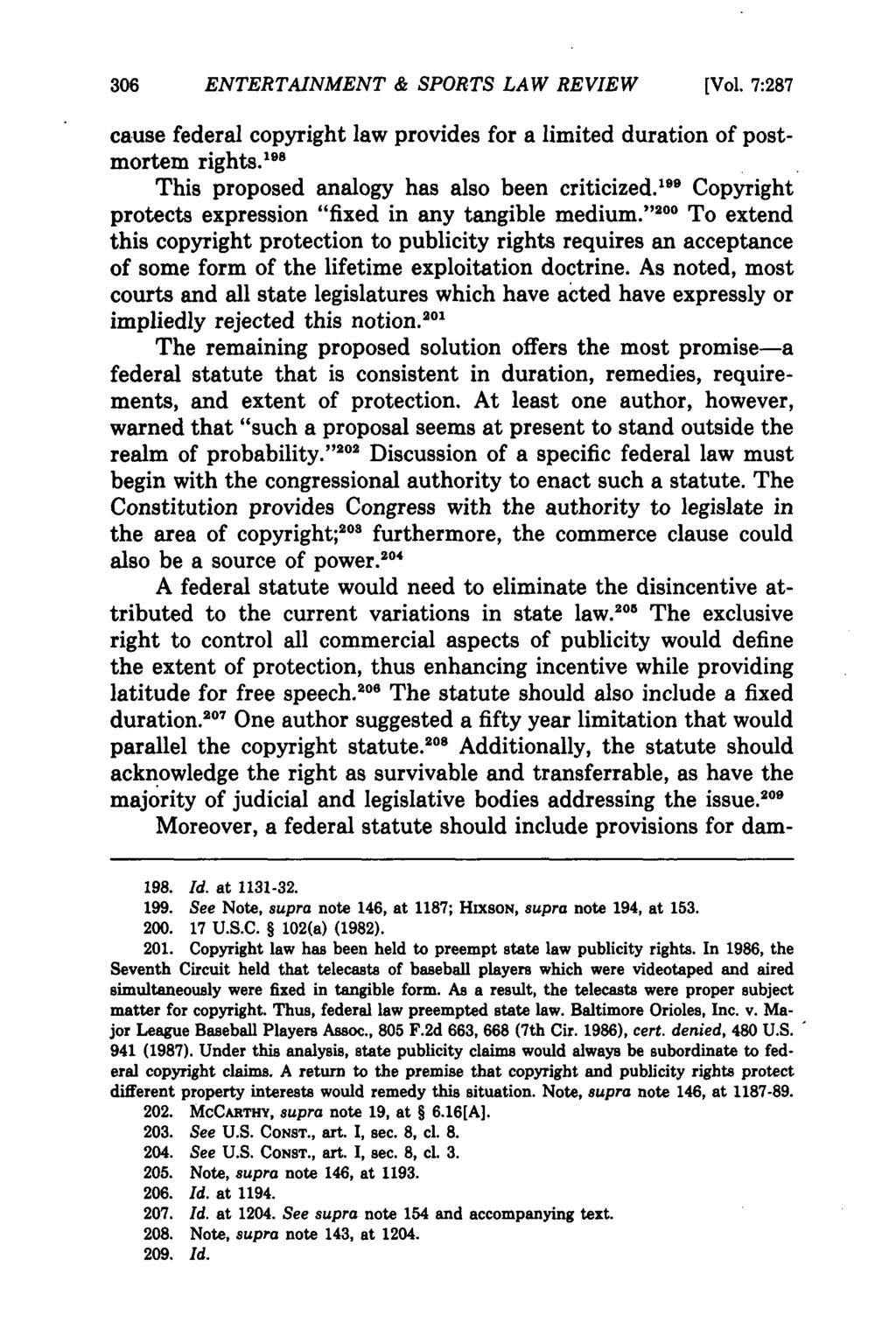 University of Miami Entertainment & Sports Law Review, Vol. 7, Iss. 2 [1990], Art. 5 ENTERTAINMENT & SPORTS LAW REVIEW [Vol.