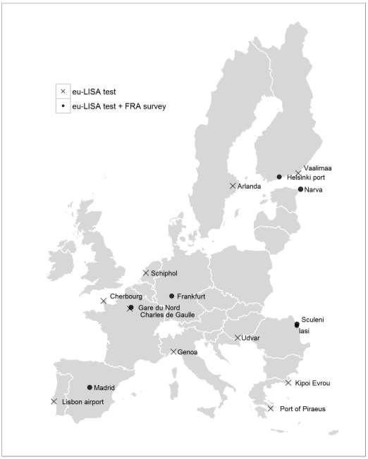 SMART BORDERS PILOT FINAL REPORT - ANNEXES, November 2015 310 Figure 1: Overview of border crossing points covered by the FRA survey within the eu-lisa Pilot on smart borders 124 7.2.2. Target group The target group included non EU citizens (i.