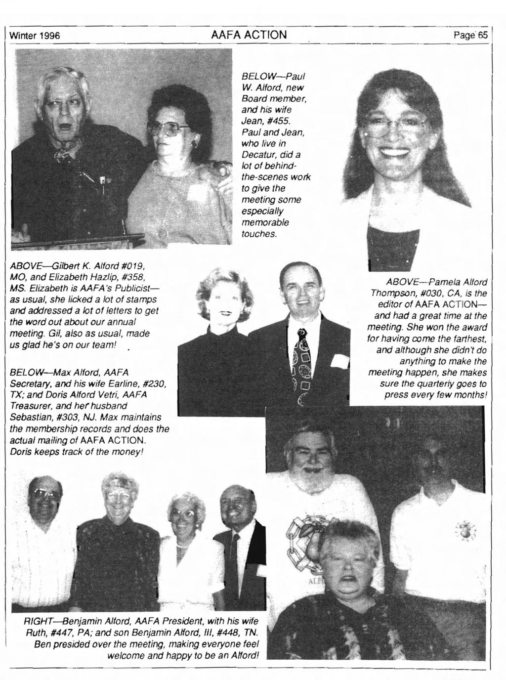 Winter 1996 AAFAACTION Page 65 BELOW-Paul W. Alford, new Board member, and his wife Jean, #455.