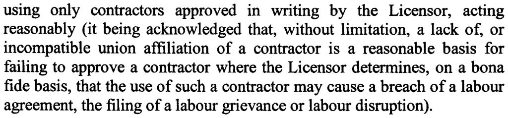 Page 9 The Licensee agrees that installation and construction shall be perfonned: (i) (ii) (iii) (iv) in a neat, responsible, and good and workerlike manner; strictly consistent with such reasonable